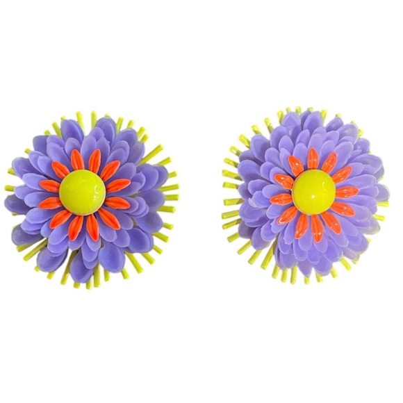 Jewelry - Colorful Flower Clip On Earrings 70s Style